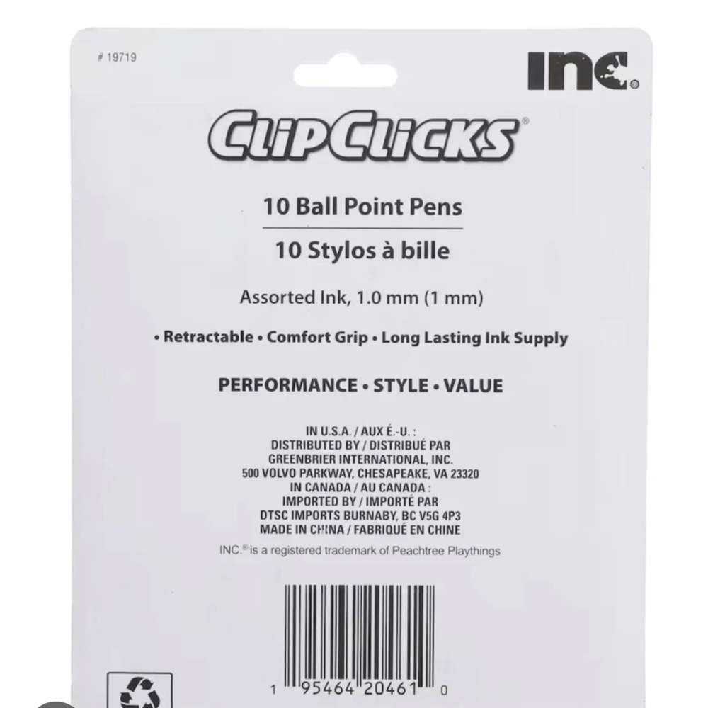 INC International Concepts ClipClicks Assorted Color Ballpoint Pen Set - 10 Pack - Picture 3 of 3
